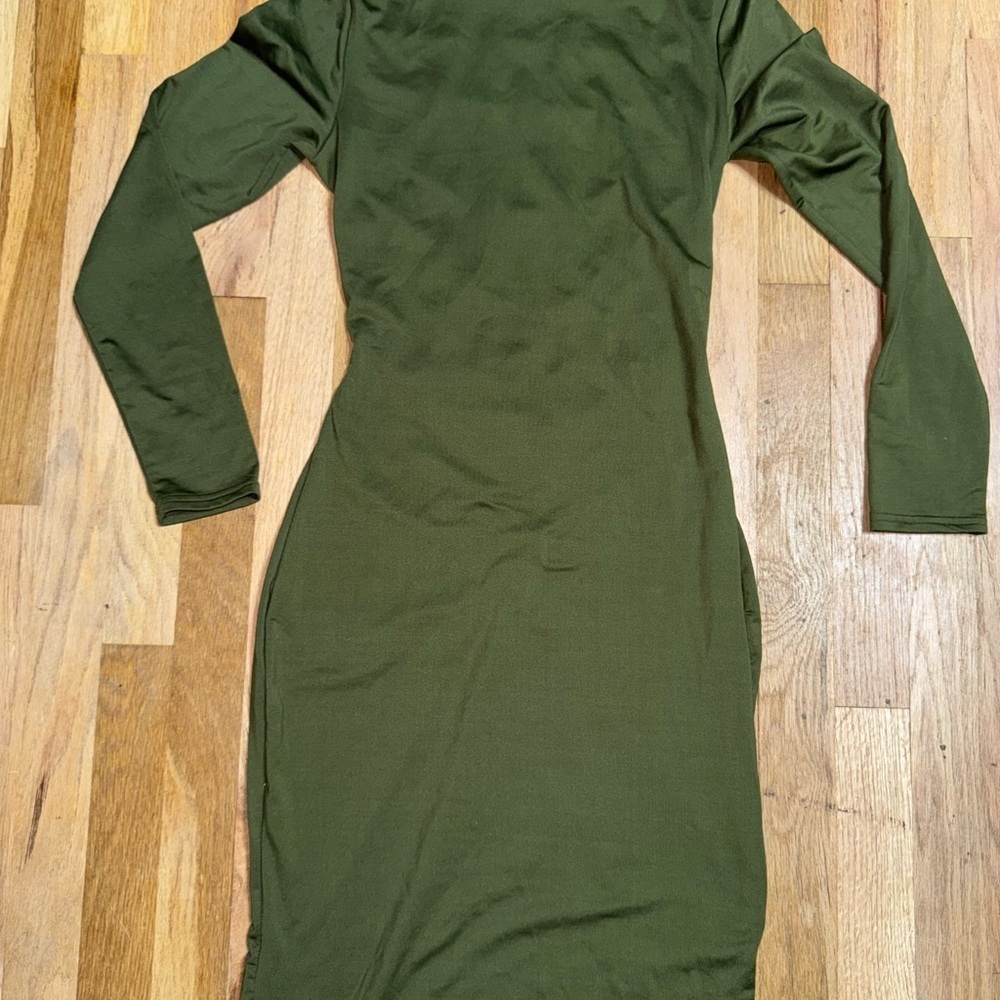 Elegant Olive Green Long Sleeve Dress